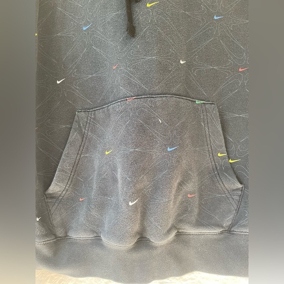 Nike Aop Gel Black Fleece Small Swooshes Pullover Crewneck Hoodie Mens M - Picture 2 of 6